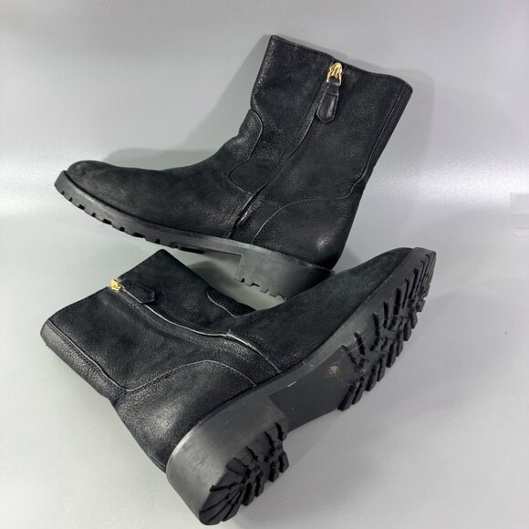 Tory Burch Oakridge Boots Black Pebbled Leather Ankle Booties, Size 8 - Picture 8 of 12